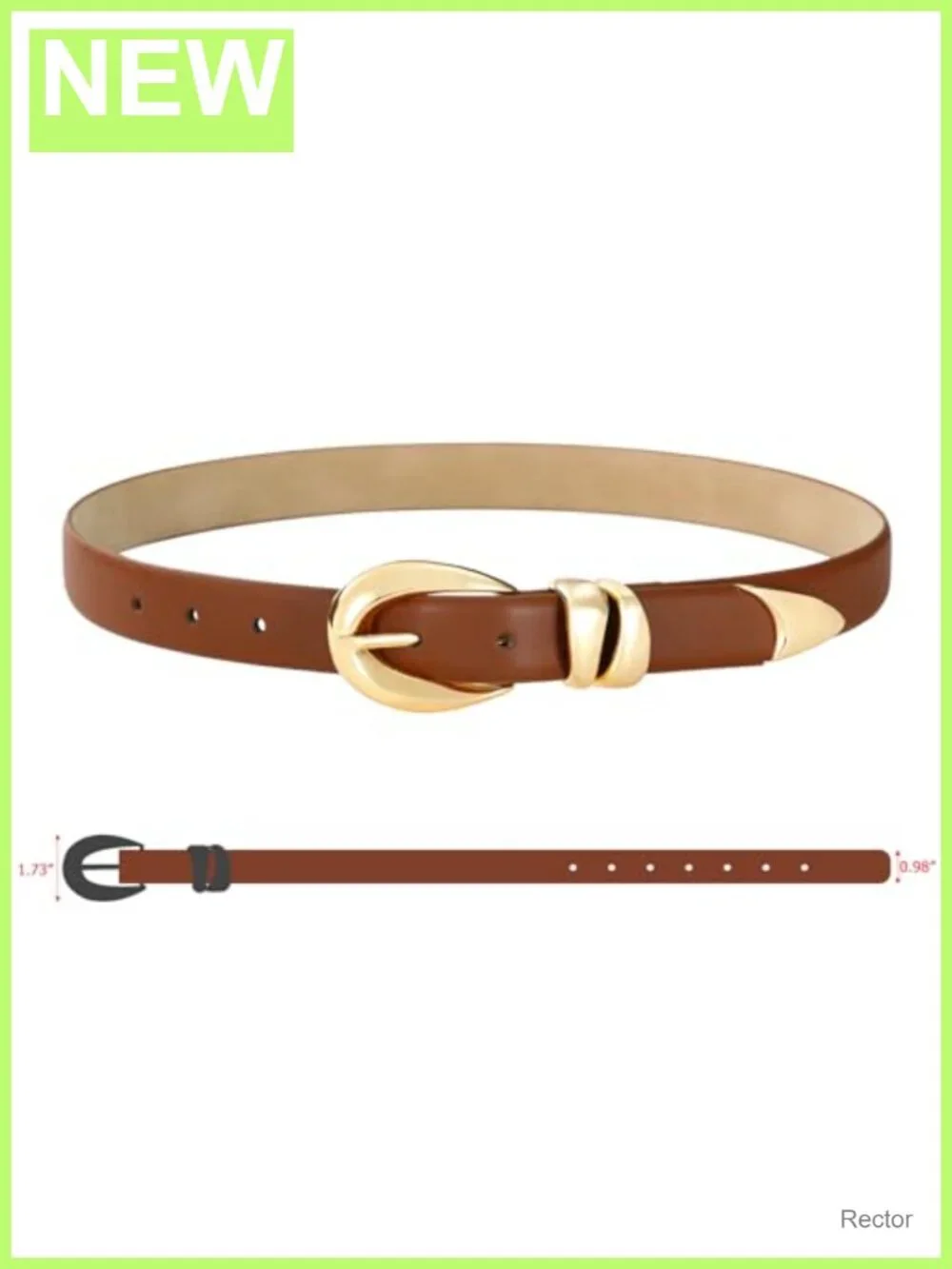 Women's Faux Leather Belt Gold Buckle Adjustable Waist Belt for Jeans Dress